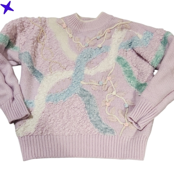 Jacqueline Smith Sweaters - 80s Jacqueline Smith Small Pastel Knit Women's Sweater